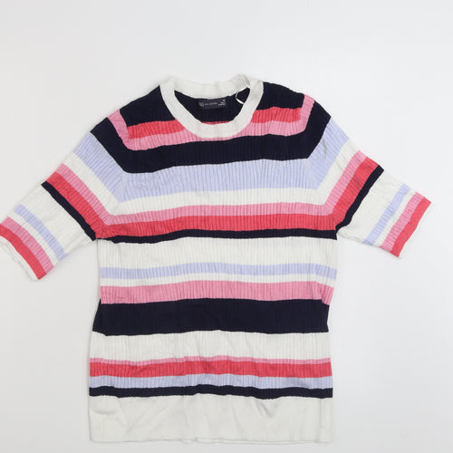Marks and Spencer Womens Multicoloured Crew Neck Striped Viscose Pullover Jumper Size 20