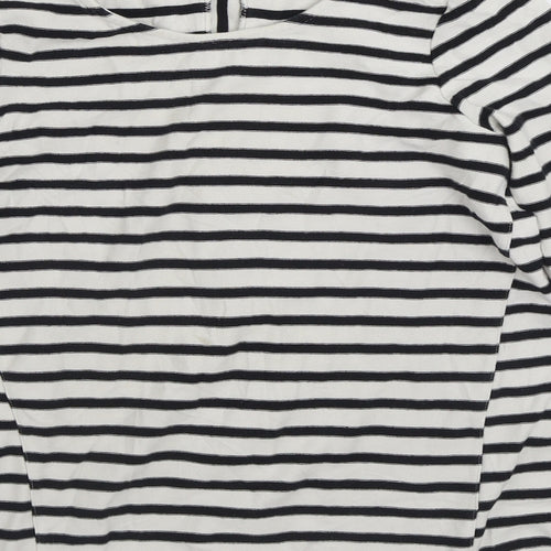 Pure Womens White Striped Polyester Pullover Sweatshirt Size 12  Pullover