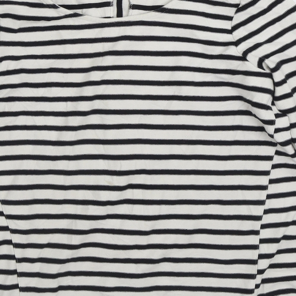 Pure Womens White Striped Polyester Pullover Sweatshirt Size 12  Pullover