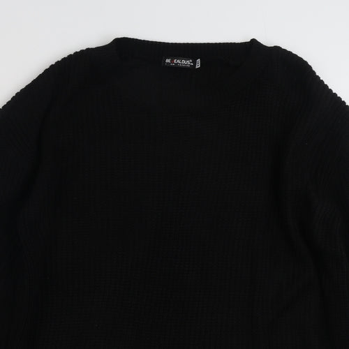 Be Jealous  Womens Black Crew Neck  Acrylic Pullover Jumper Size 2XL