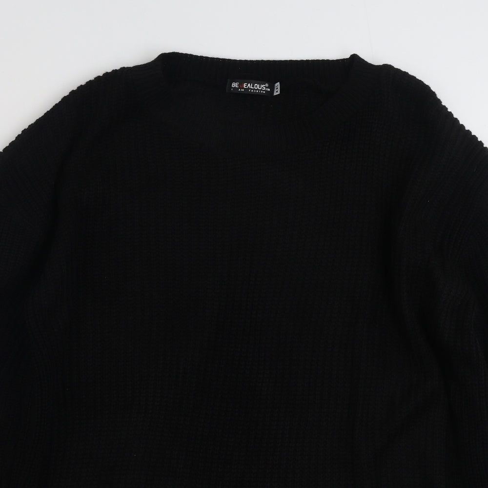 Be Jealous  Womens Black Crew Neck  Acrylic Pullover Jumper Size 2XL