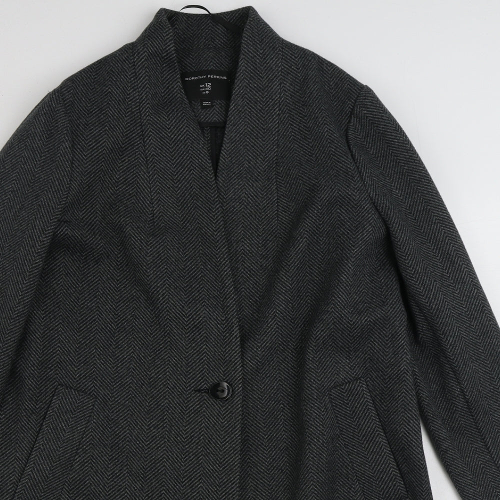 Dorothy Perkins Womens Grey Herringbone  Overcoat Coat Size 12  Button