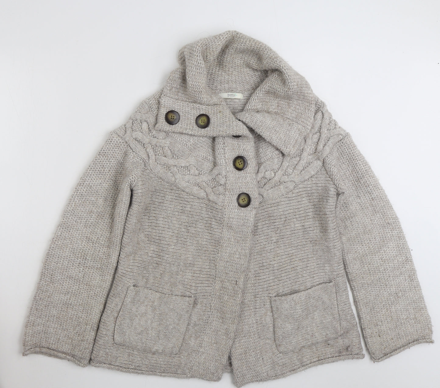 Marks and Spencer Womens Grey Collared  Alpaca Cardigan Jumper Size 12
