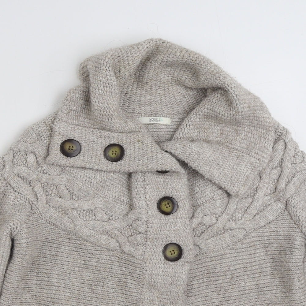 Marks and Spencer Womens Grey Collared  Alpaca Cardigan Jumper Size 12