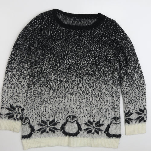 F&F Womens Black Crew Neck Animal Print Acrylic Pullover Jumper Size 14   - Seasonal Christmas Festive Holiday