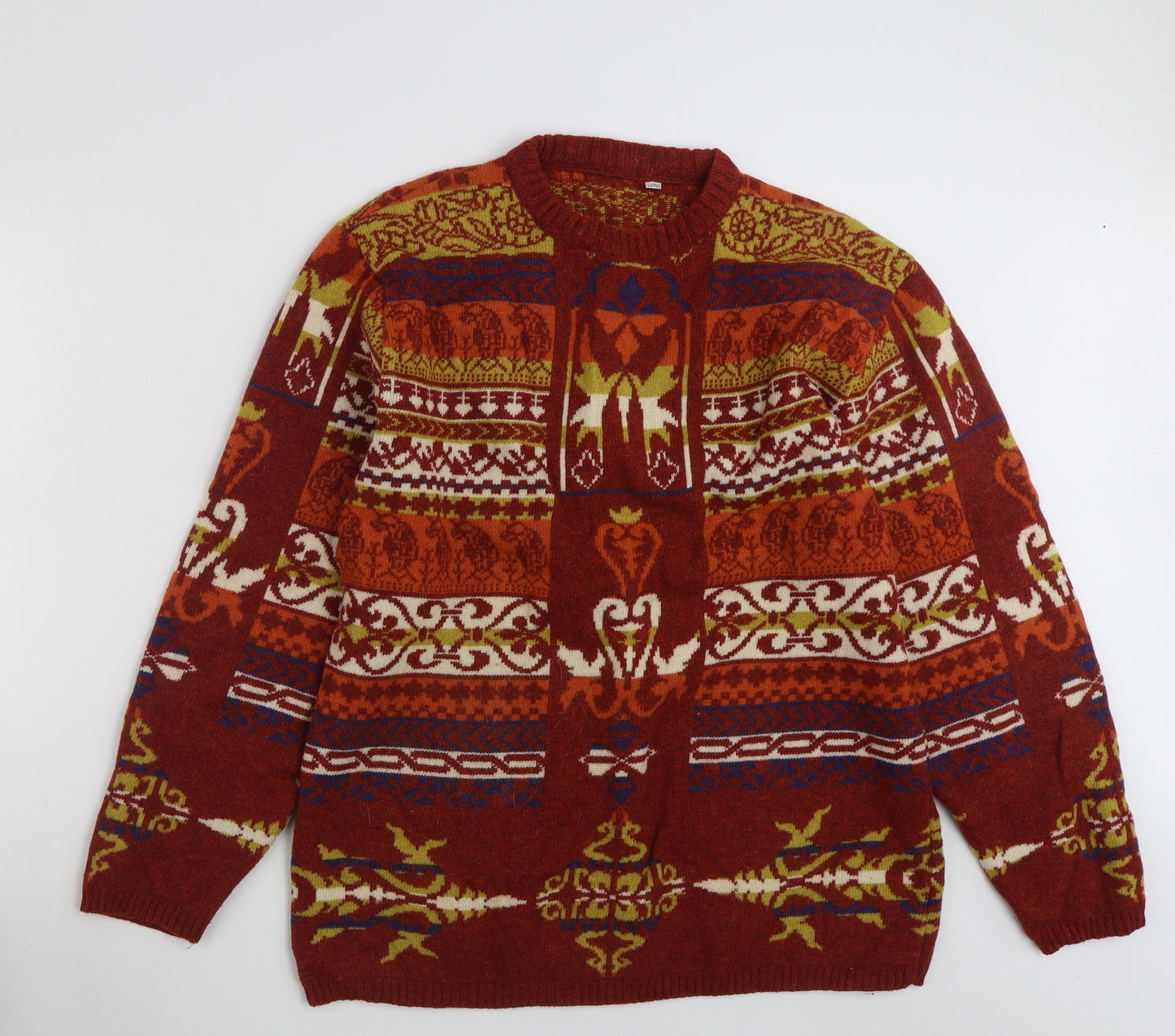 Burton Mens Multicoloured Crew Neck Geometric Wool Pullover Jumper Size L