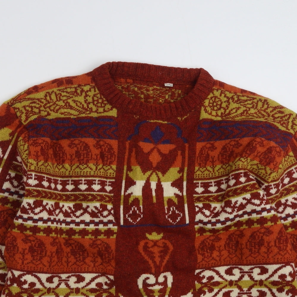 Burton Mens Multicoloured Crew Neck Geometric Wool Pullover Jumper Size L