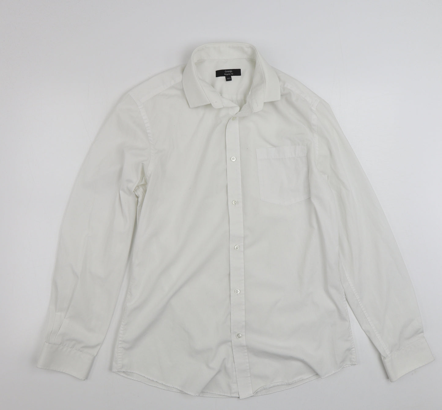 George Mens White  Polyester  Button-Up Size 15.5 Collared Button