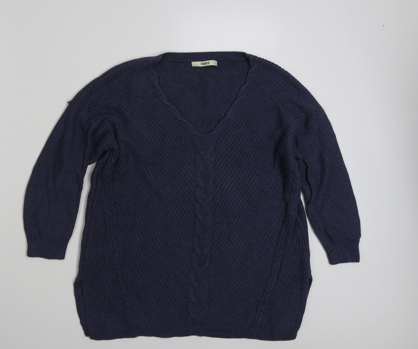 Oasis Womens Blue V-Neck  100% Cotton Pullover Jumper Size S