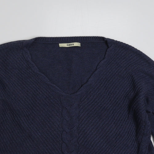 Oasis Womens Blue V-Neck  100% Cotton Pullover Jumper Size S