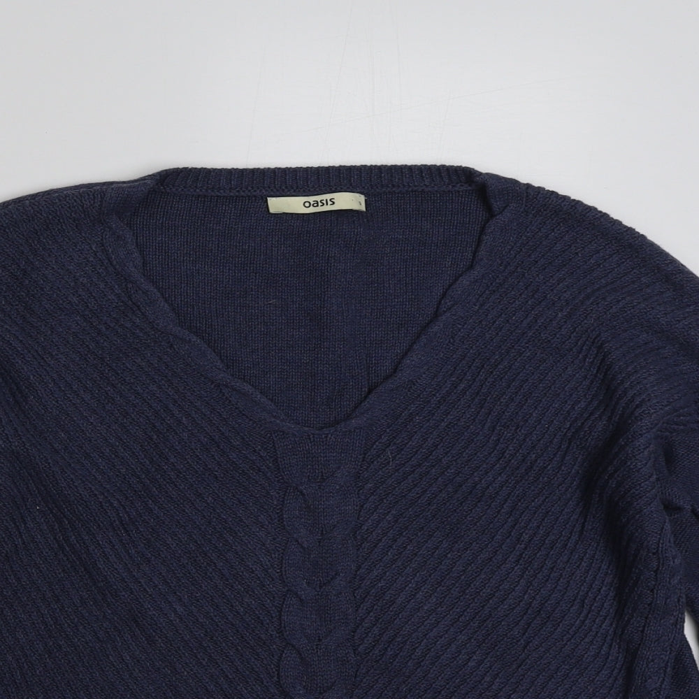 Oasis Womens Blue V-Neck  100% Cotton Pullover Jumper Size S