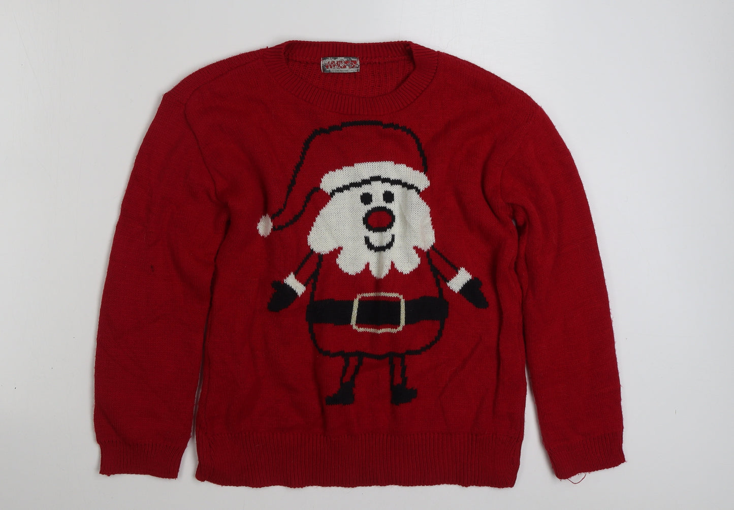 WISHER Womens Red Crew Neck  Cotton Pullover Jumper Size M   - Christmas
