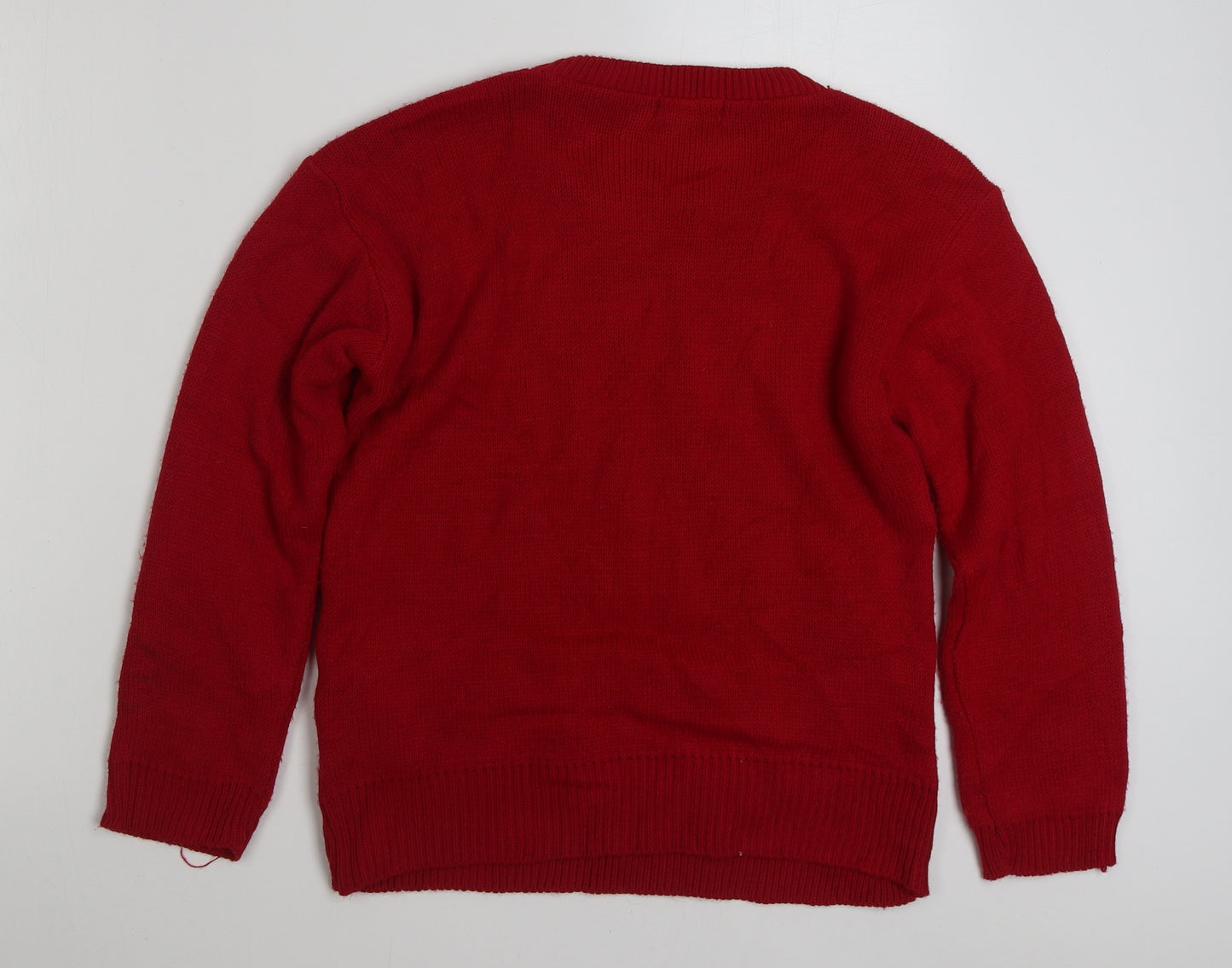 WISHER Womens Red Crew Neck  Cotton Pullover Jumper Size M   - Christmas