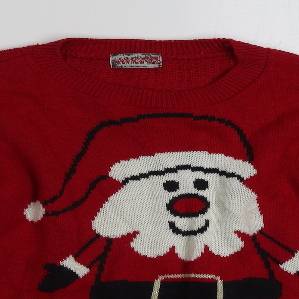 WISHER Womens Red Crew Neck  Cotton Pullover Jumper Size M   - Christmas
