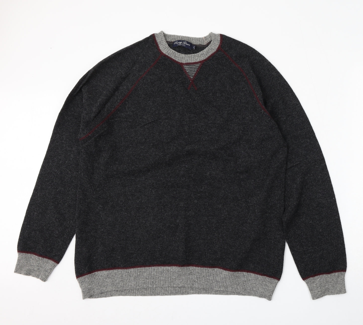Racing Green Mens Grey Round Neck  Wool Pullover Jumper Size XL