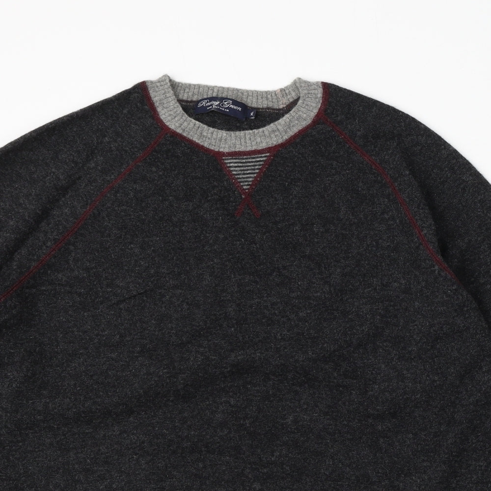 Racing Green Mens Grey Round Neck  Wool Pullover Jumper Size XL