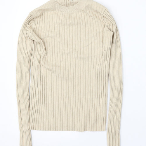 H&M Womens Beige Round Neck  Polyester Pullover Jumper Size S