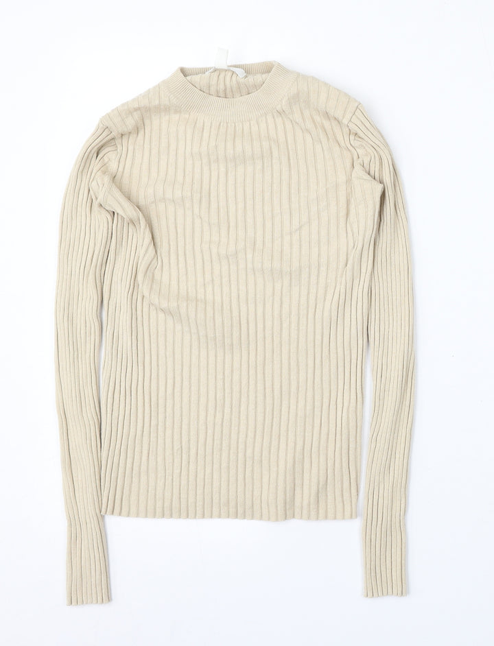 H&M Womens Beige Round Neck  Polyester Pullover Jumper Size S