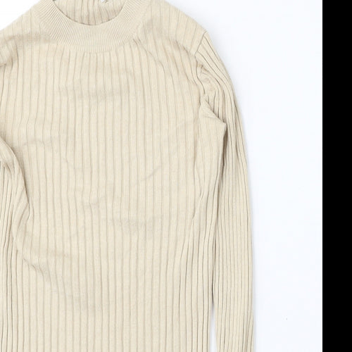 H&M Womens Beige Round Neck  Polyester Pullover Jumper Size S