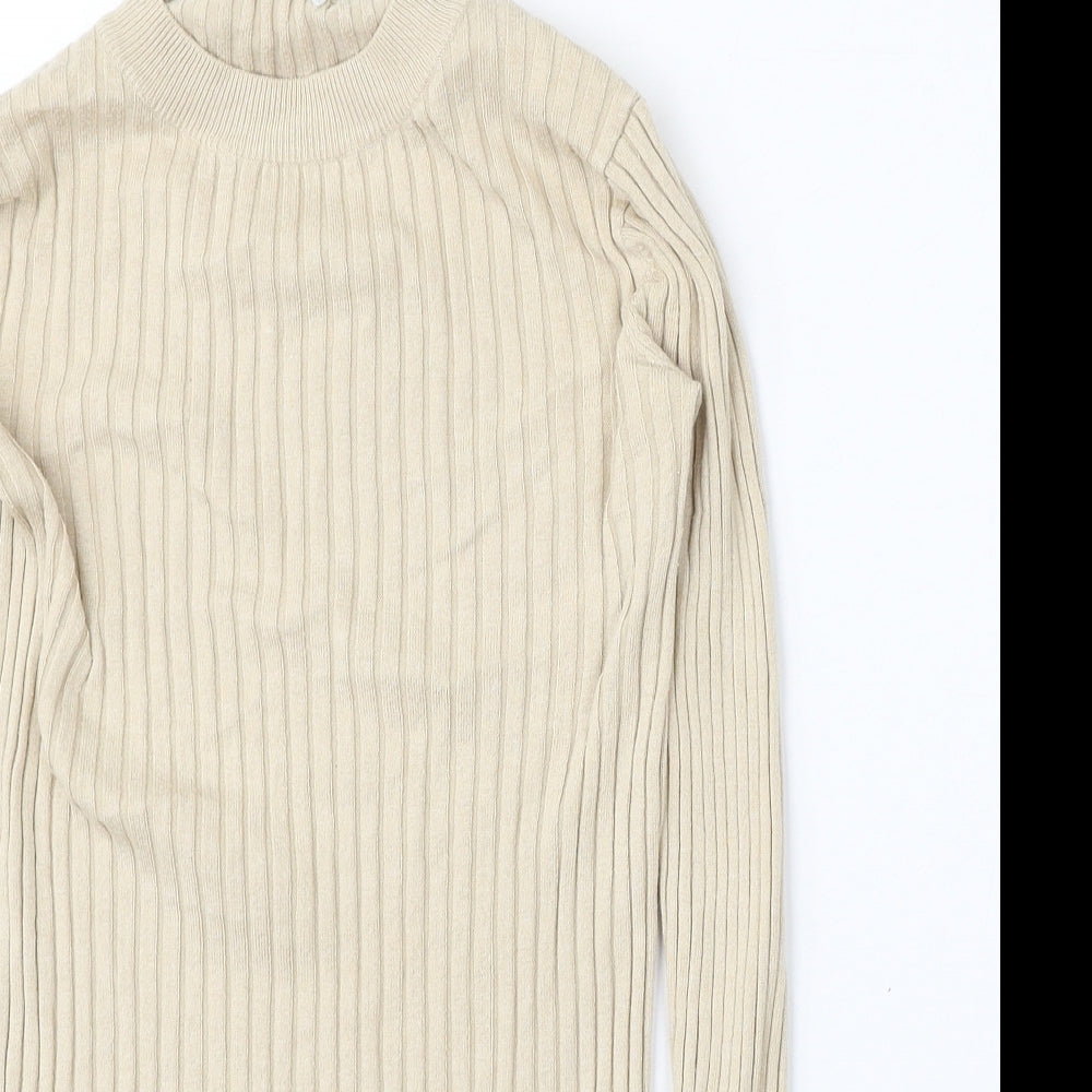 H&M Womens Beige Round Neck  Polyester Pullover Jumper Size S