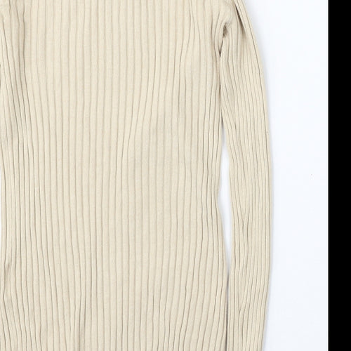 H&M Womens Beige Round Neck  Polyester Pullover Jumper Size S
