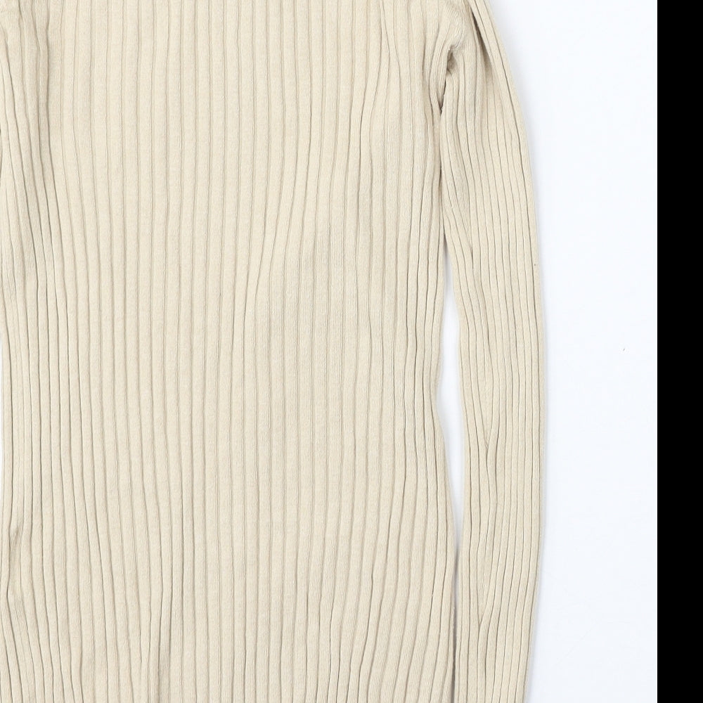 H&M Womens Beige Round Neck  Polyester Pullover Jumper Size S