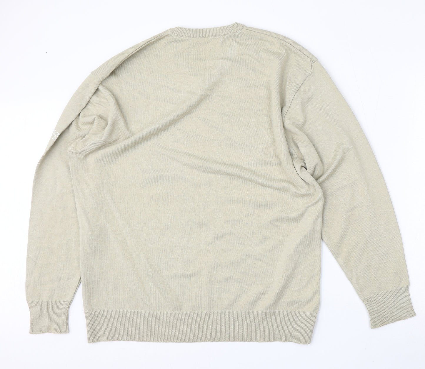 Oscar Jacobson Mens Beige V-Neck Argyle/Diamond Cotton Pullover Jumper Size L
