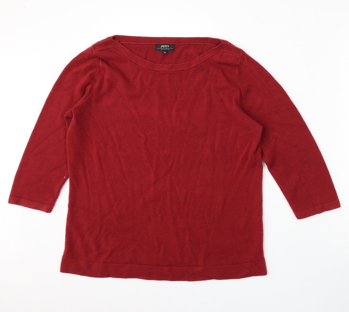 Papaya Womens Red Boat Neck  Acrylic Pullover Jumper Size 16