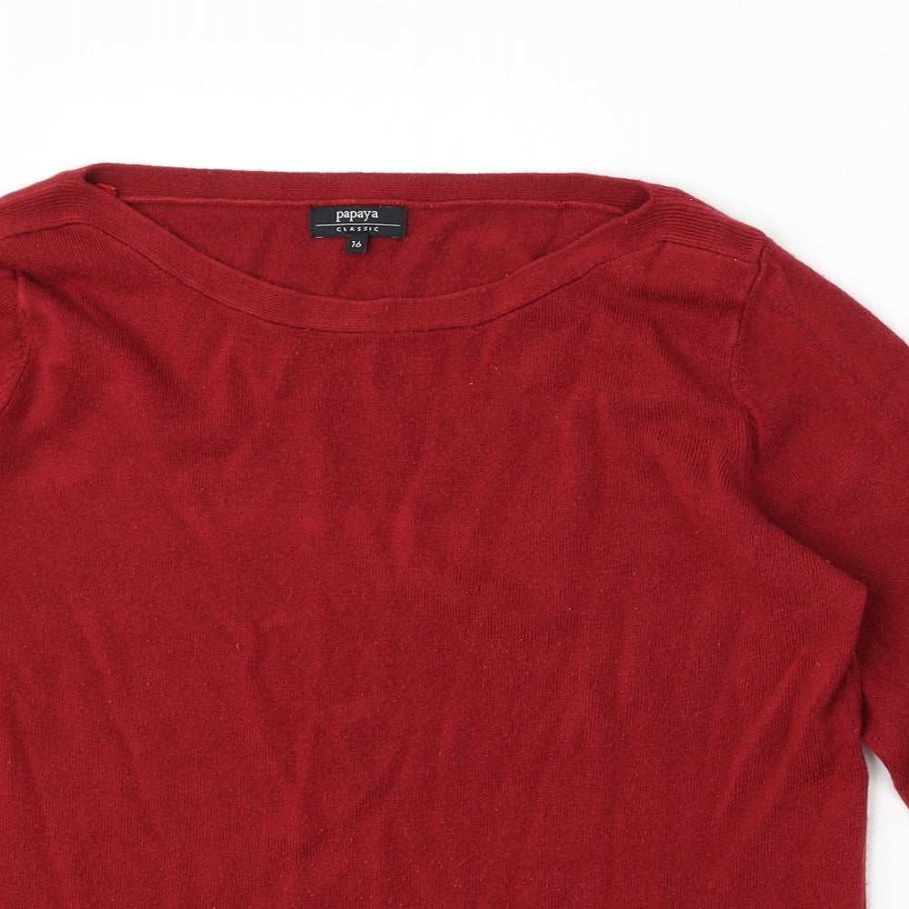 Papaya Womens Red Boat Neck  Acrylic Pullover Jumper Size 16
