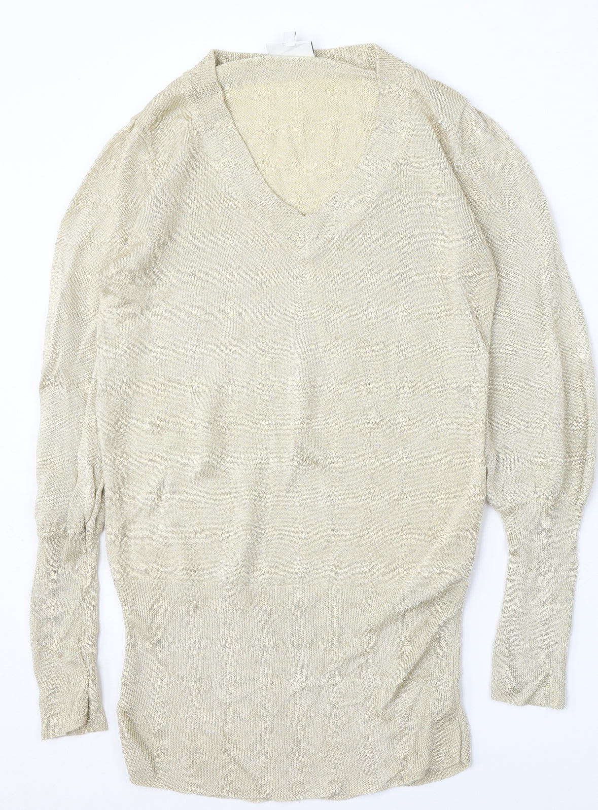 New Look Womens Gold V-Neck  Viscose Pullover Jumper Size 12