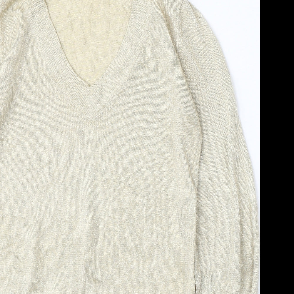 New Look Womens Gold V-Neck  Viscose Pullover Jumper Size 12
