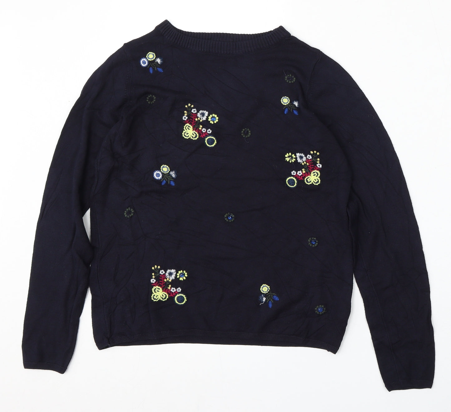 Marks and Spencer Womens Blue Round Neck Floral Viscose Pullover Jumper Size 10