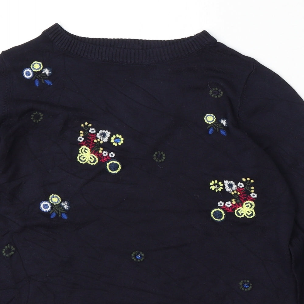 Marks and Spencer Womens Blue Round Neck Floral Viscose Pullover Jumper Size 10