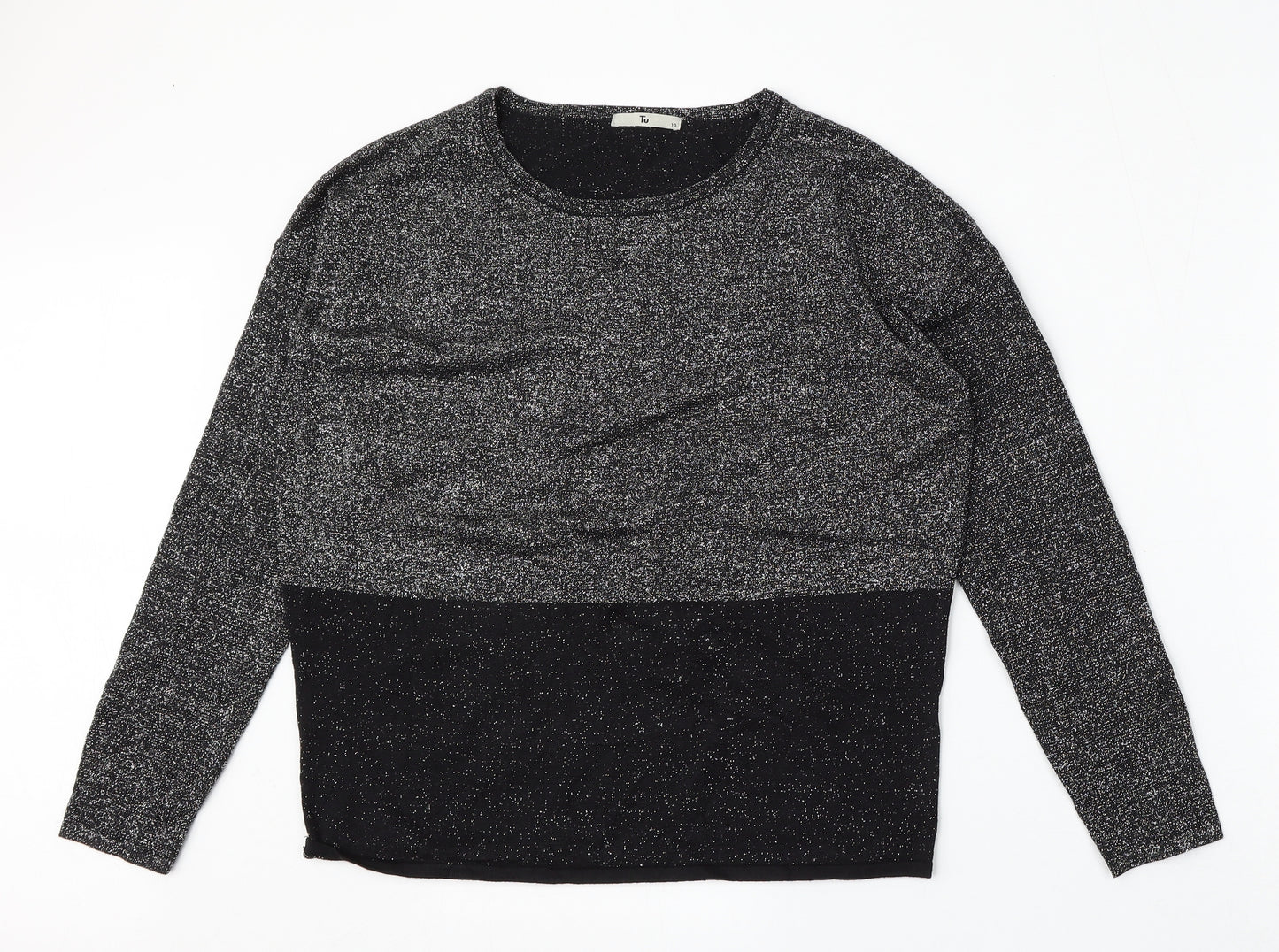 TU Womens Black Round Neck  Viscose Pullover Jumper Size 10