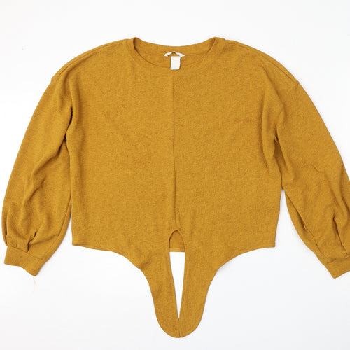 H&M Womens Yellow Round Neck  Polyester Pullover Jumper Size S