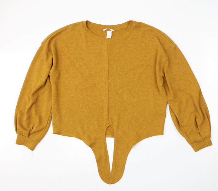 H&M Womens Yellow Round Neck  Polyester Pullover Jumper Size S