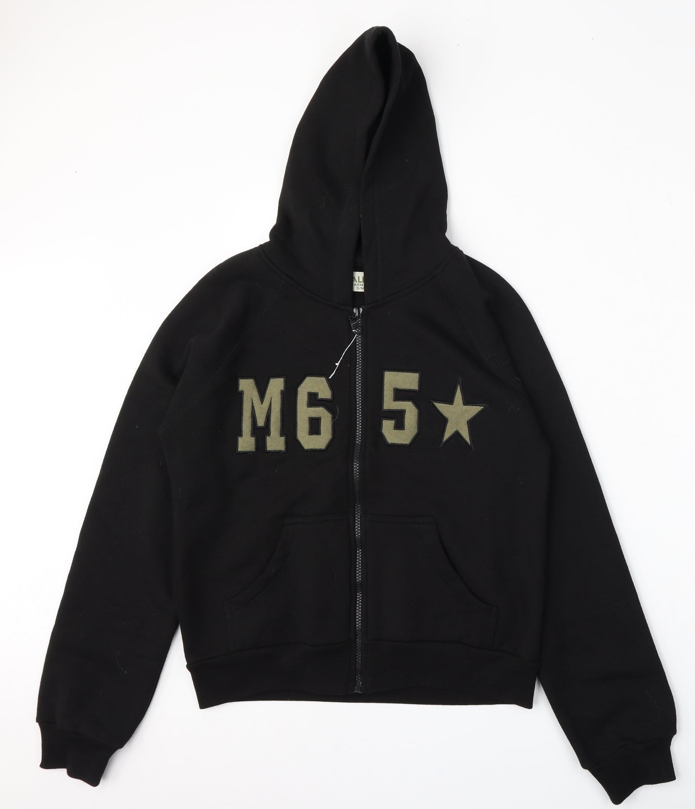 Valesi Army Mens Black  Cotton Full Zip Hoodie Size S