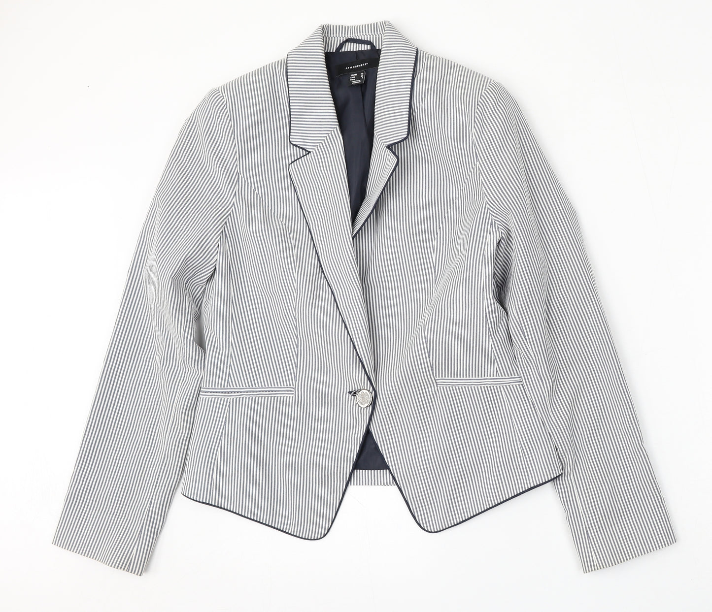 Atmosphere Womens White Striped Polyester Jacket Blazer Size 10