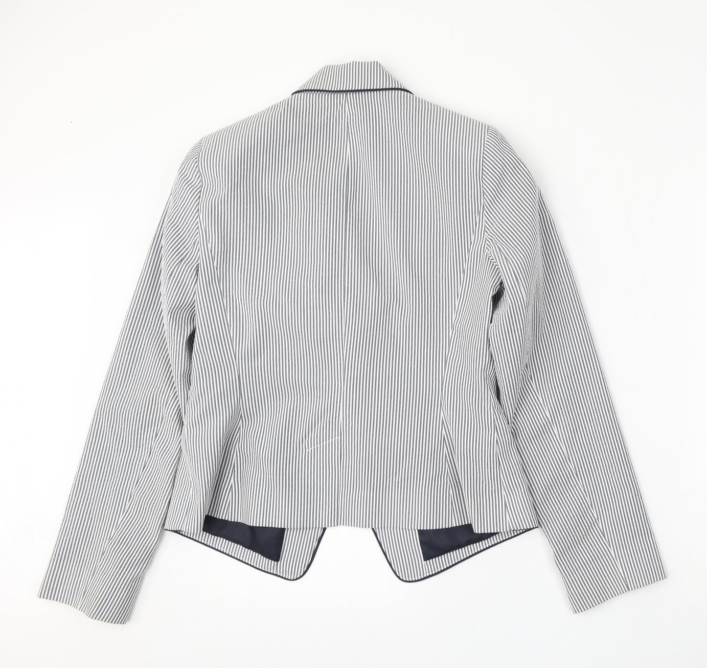 Atmosphere Womens White Striped Polyester Jacket Blazer Size 10