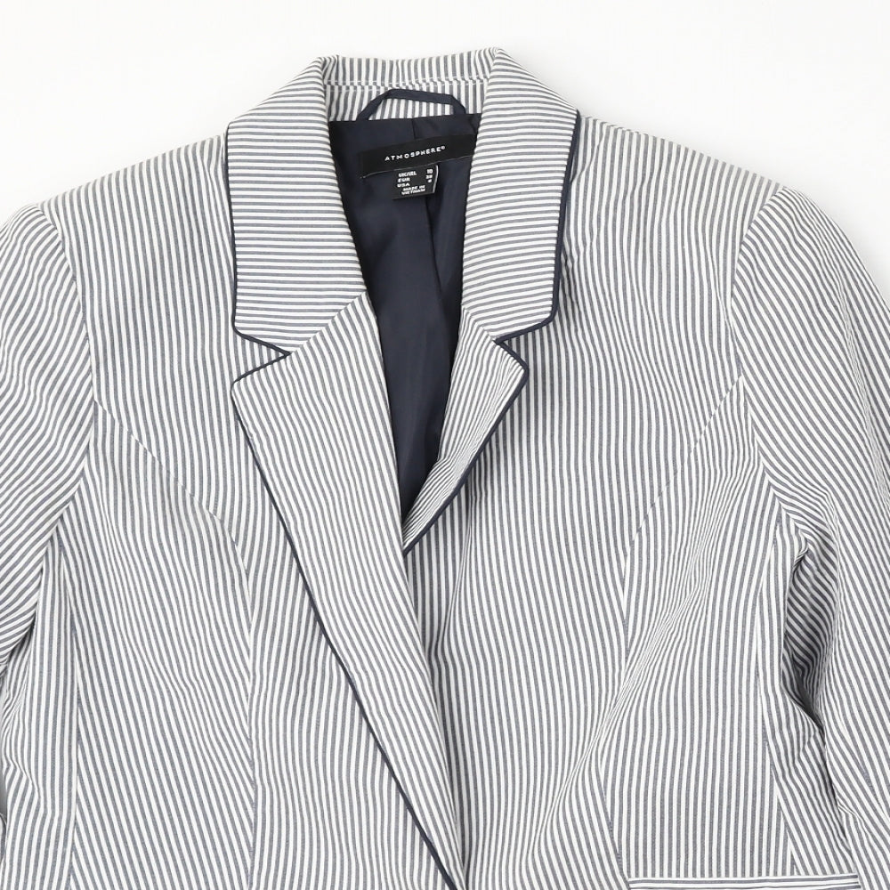 Atmosphere Womens White Striped Polyester Jacket Blazer Size 10