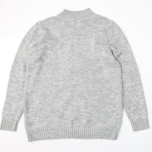 Cotton Traders Womens Grey Round Neck Floral Acrylic Pullover Jumper Size 12