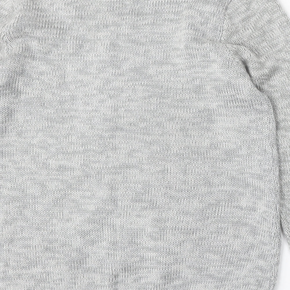 Cotton Traders Womens Grey Round Neck Floral Acrylic Pullover Jumper Size 12