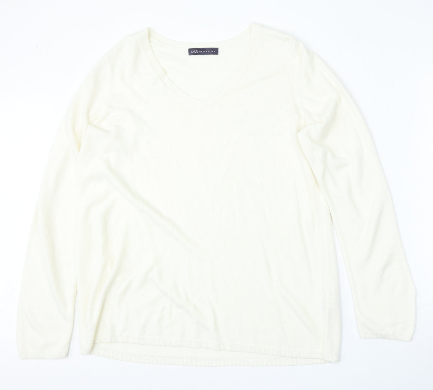 Marks and Spencer Womens White V-Neck  Acrylic Pullover Jumper Size 20