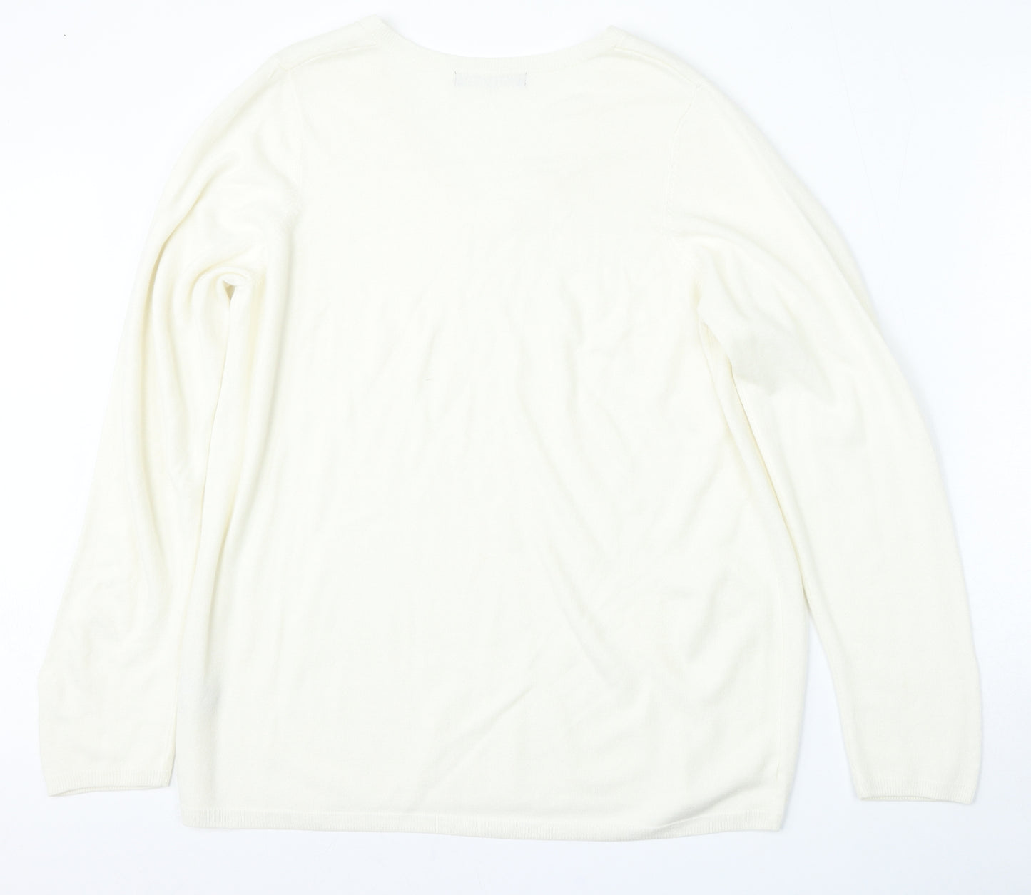 Marks and Spencer Womens White V-Neck  Acrylic Pullover Jumper Size 20