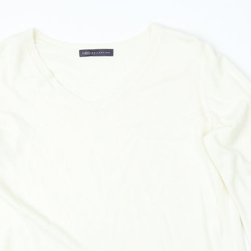 Marks and Spencer Womens White V-Neck  Acrylic Pullover Jumper Size 20