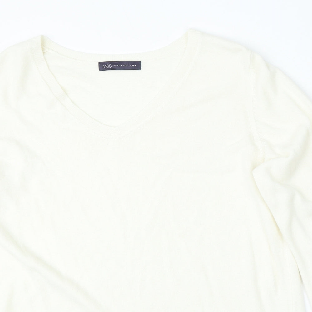 Marks and Spencer Womens White V-Neck  Acrylic Pullover Jumper Size 20