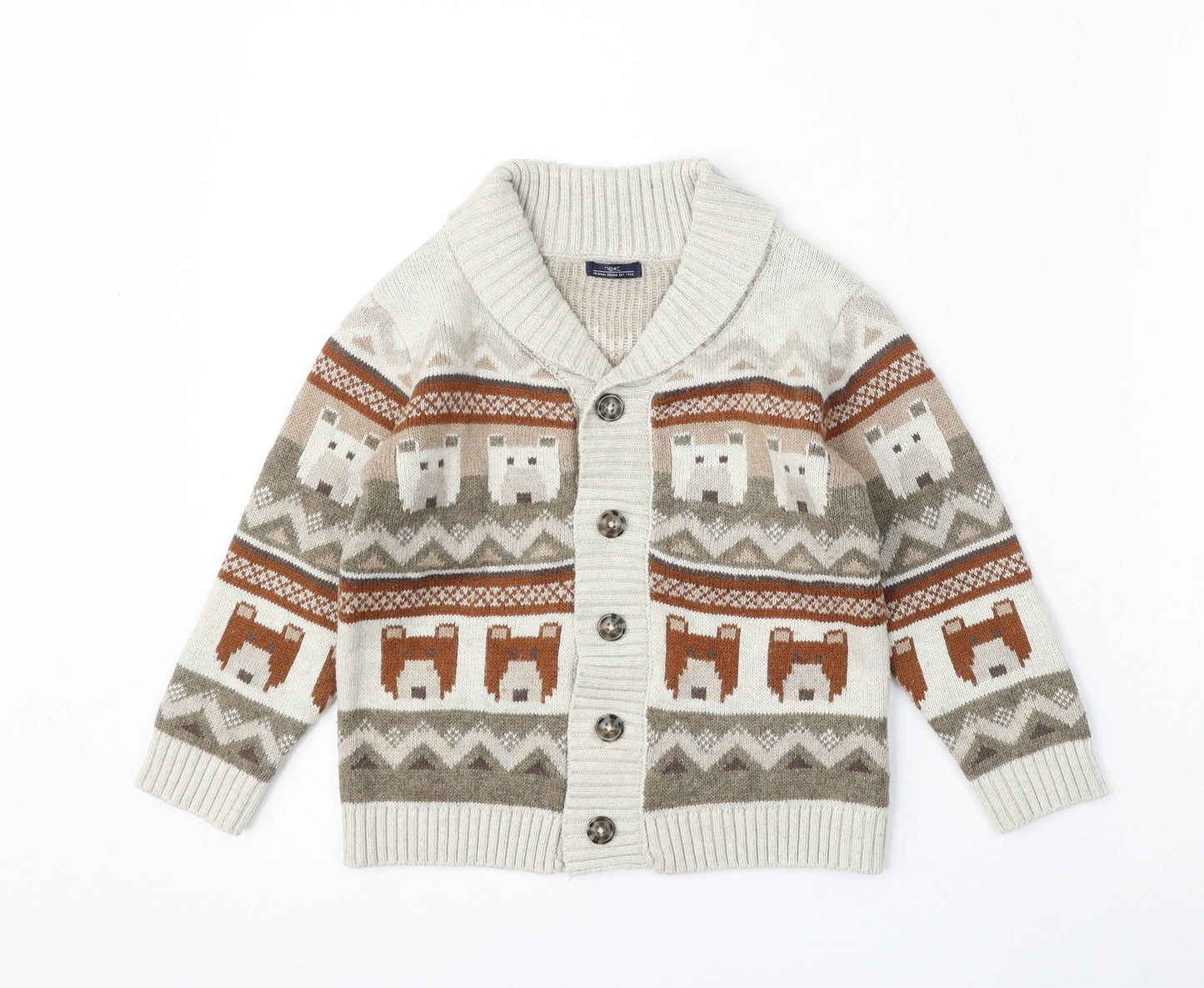 NEXT Boys Multicoloured Roll Neck Geometric Cotton Cardigan Jumper Size 4-5 Years