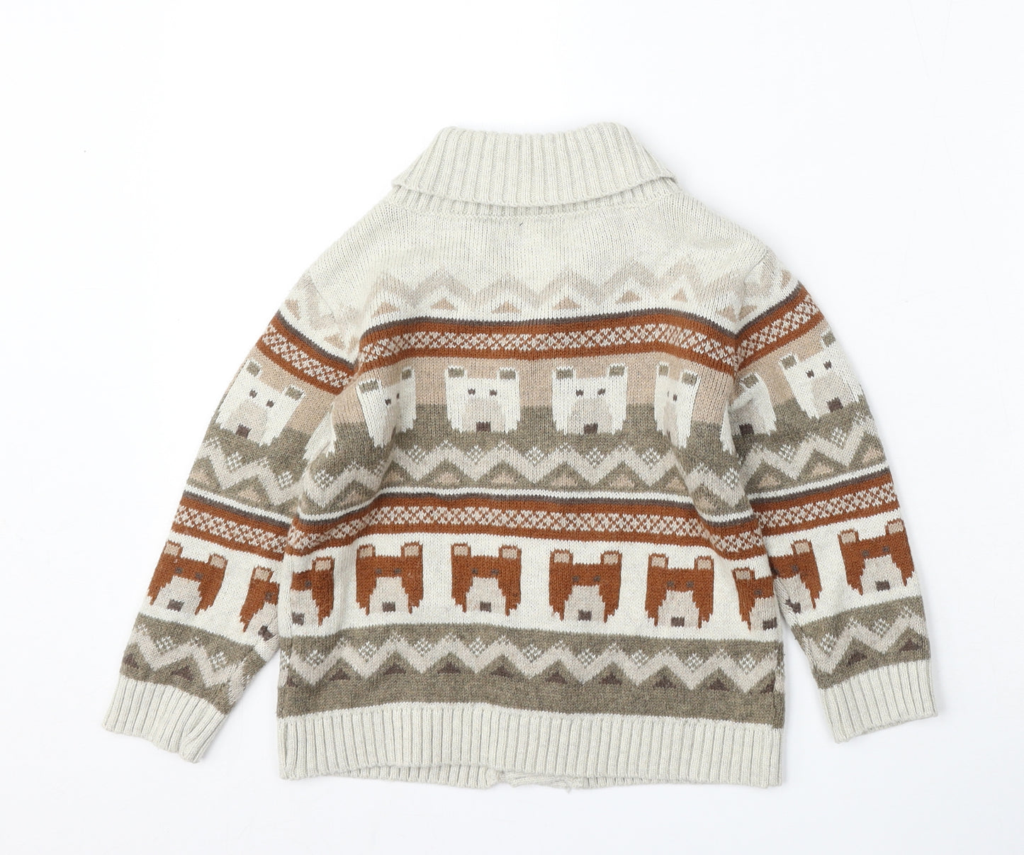 NEXT Boys Multicoloured Roll Neck Geometric Cotton Cardigan Jumper Size 4-5 Years