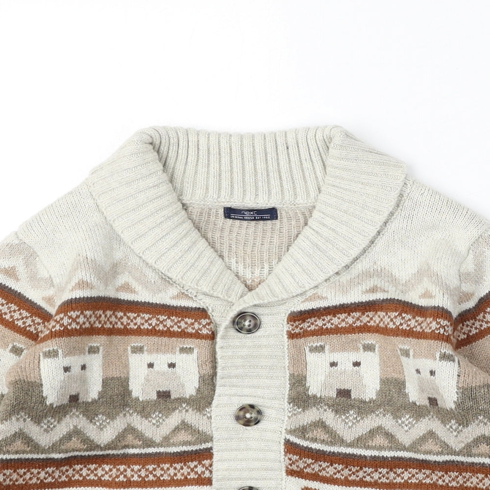 NEXT Boys Multicoloured Roll Neck Geometric Cotton Cardigan Jumper Size 4-5 Years