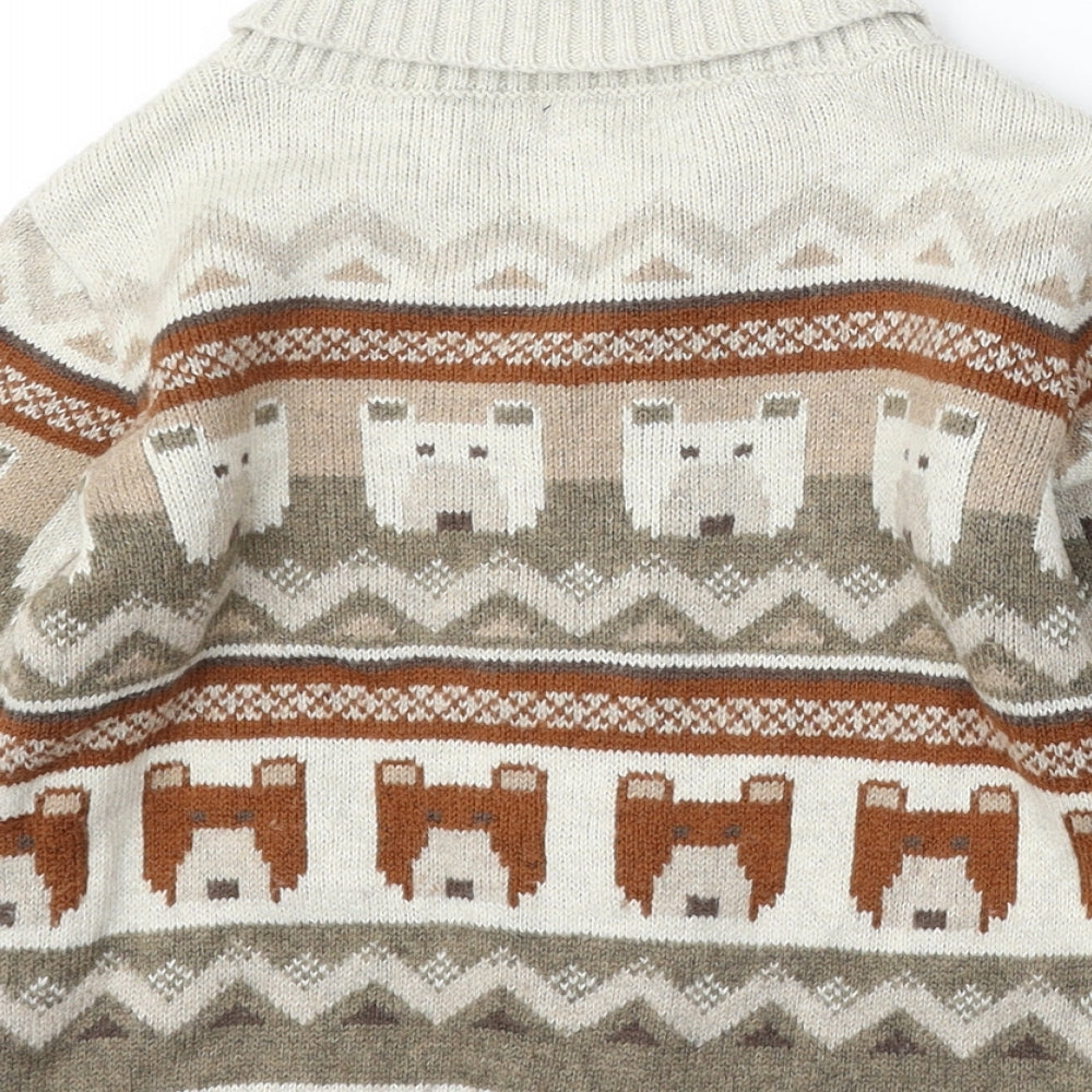 NEXT Boys Multicoloured Roll Neck Geometric Cotton Cardigan Jumper Size 4-5 Years